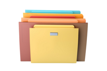 Organized Collection of Colorful Folders Stacked Neatly on a White Surface on Transparent PNG Background.
