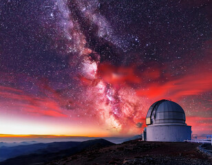 Obraz premium Photo Astronomie : ciel de feu à l'observatoire au sommet de la montagne