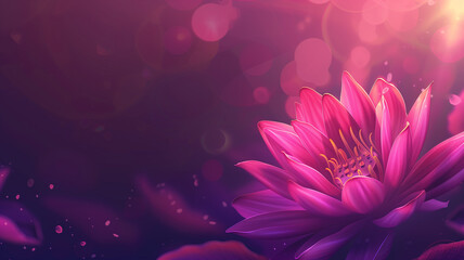 Obraz premium Magenta lotus flower blooming in natural sunlight with a stylish banner design leaving generous copyspace for branding purposes