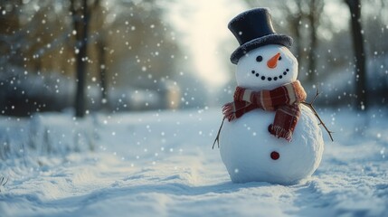 Obraz premium Snowman with Top Hat and Scarf