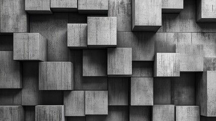 Abstract background of concrete blocks stacked in a modern geometric pattern.