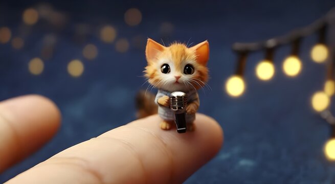 small and funny micro kitten, meme-ready imagery, cat on finger