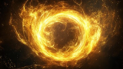 Obraz premium Abstract background with a glowing golden ring in the center, surrounded by swirling energy and sparks.