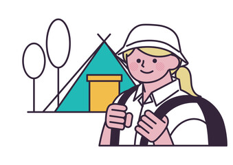 アウトドアキャンプに出かける女性のイラスト