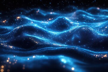 Fototapeta premium abstract visualization of data streams interwoven strands of light form complex 3d network cool blue tones create sense of depth and technological advancement