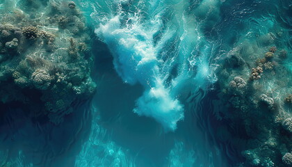 Obraz premium Aerial View of Turquoise Ocean Water with White Foam