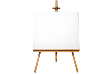 Blank Canvas on Wooden Easel Ready for Artistic Expression in Sunlit Studio Space on Transparent PNG Background.