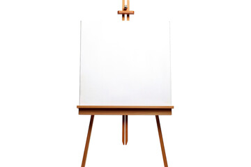 An Empty Canvas on a Wooden Easel Awaiting Creative Inspiration in a Sunlit Studio on Transparent PNG Background.