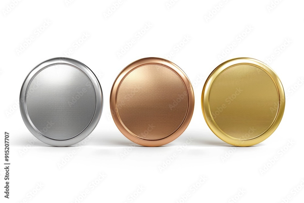 Poster three colorful metal buttons on a surface