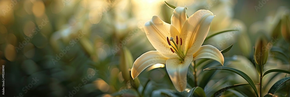 Wall mural lily flowers in bloom in the garden with shallow depth of field