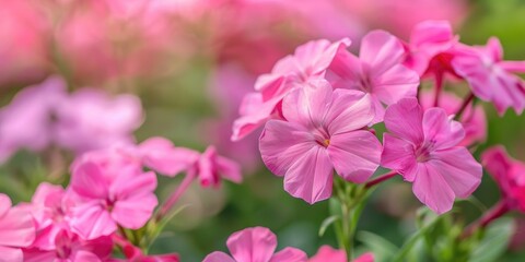 Obraz premium Phlox Flamingo in full bloom in a garden setting with shallow depth of field