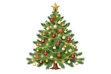 christmas tree decorated with ornaments garland vintage illustration isolated on a transparent background, generative ai
