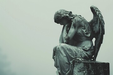 A classic angel statue rendered in black and white tones