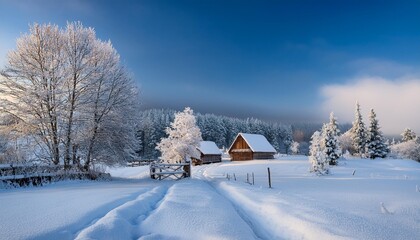 Snow-covered rural landscape