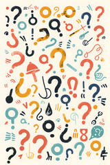 Fototapeta premium Diverse Selection of Question Mark Icons Reflecting Curiosity and Uncertainty