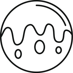 Simple black and white line art illustration of a donut with icing dripping down the side