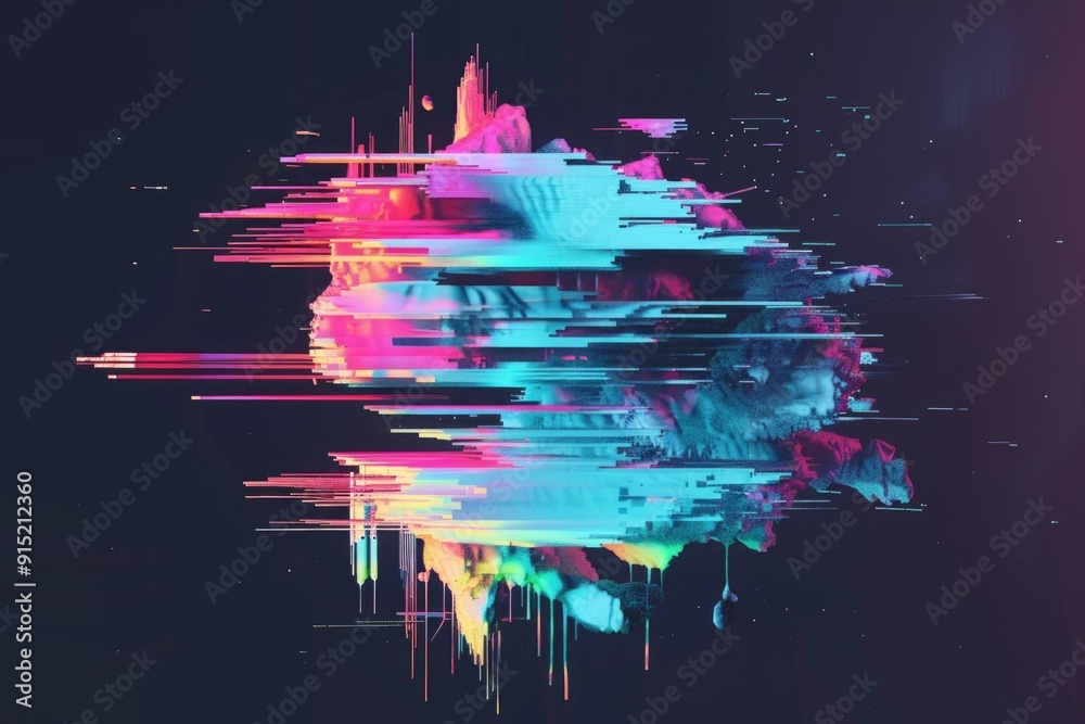 Poster abstract art featuring vibrant colors on a dark background, suitable for use in illustrations or des