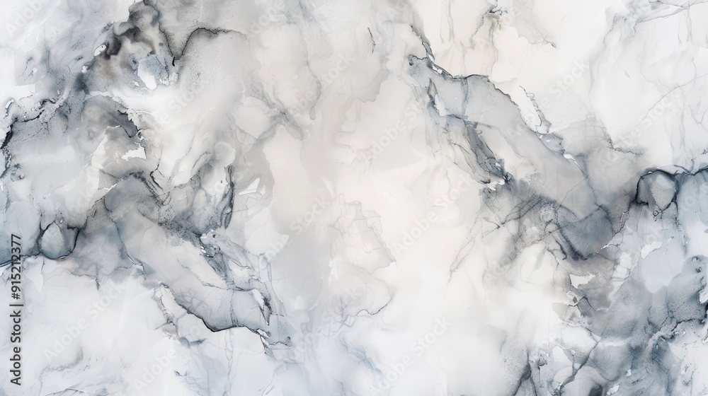 Poster A close-up image of a smooth, white and gray marble surface with a flowing pattern of natural veins. The surface is illuminated by soft, even light, highlighting the intricate detail of the veins.