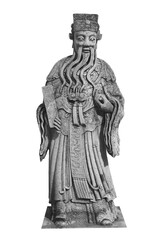 Obraz premium Chinese warrior stone sculpture isolated on white background. Public domain sculpture at Wat Pho, Thailand, Made by Chinese craftsman during 1824-1851.