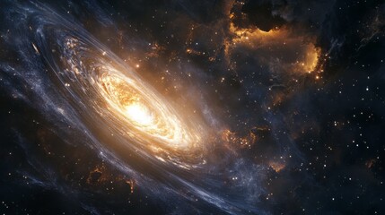 Fototapeta premium A massive black hole in the center of an abstract galaxy, with swirling galaxies and stars being drawn into its clousing event horizon