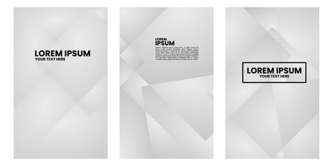 Three rectangular images with a geometric design of white squares and text.