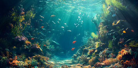 Obraz premium Magical underwater world with fish and coral reefs