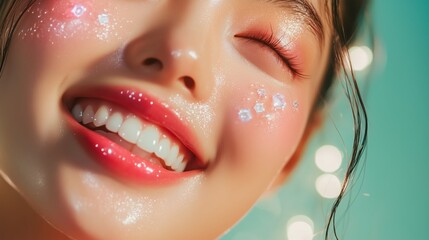 Fototapeta premium A young woman enjoying a sunny day with radiant skin and joyful expression