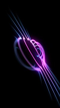 Wavy motion of bright glowing lines on black background. Abstract concept of artificial intelligence (AI), sound waves, magnetic or electric field lines. Looped 4K video of soundwaves equalizer