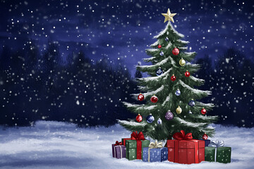 Obraz premium Christmas Background,watercolor tree