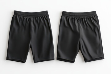 Pair of sleek black athletic shorts isolated on white background
