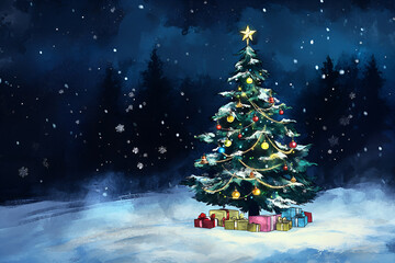 Obraz premium Christmas Background,watercolor tree