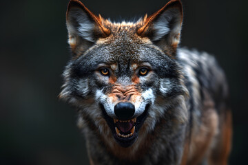 Obraz premium Portrait of adult wolf on black background