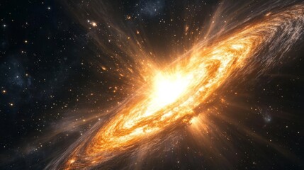 A giant nebula-shaped star in space with an orange and blue center surrounded by white flames