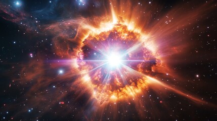 Fototapeta premium An exploding star in space, surrounded swirling nebulae and star