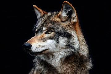Obraz premium Portrait of adult wolf on black background