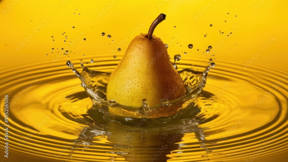 Wall mural a pear is floating in a splash of water