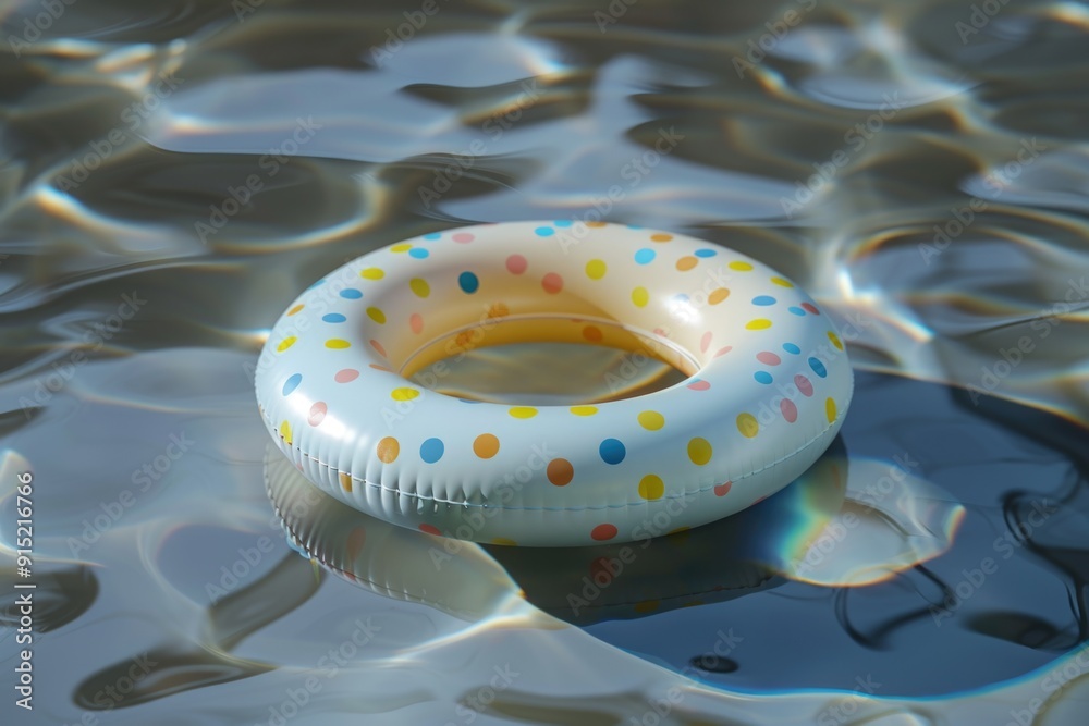 Poster a colorful inflatable ring floats on the surface of a pool water
