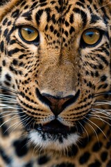 Obraz premium A leopard's face is shown in a close up