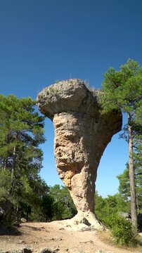Slow motion, picturesque rock called El Tormo, in Ciudad encantada, Cuenca (Spain).