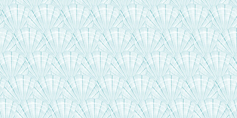 Sea Shells Scallops. Seamless Pattern on white background. Watercolor illustration in pastel colors. The drawing is hand drawn. Suitable for postcards, wallpaper and textiles.