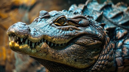 Naklejka premium Close-up of a crocodile's face with sharp teeth.