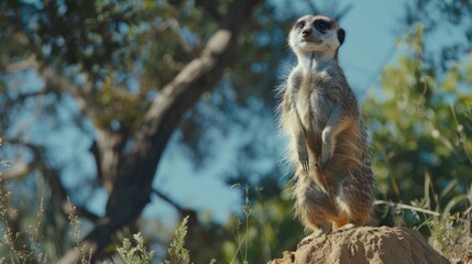 Curious Meerkat Standing on a Rock.