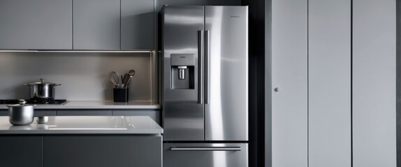 A sleek stainless steel refrigerator in a modern kitchen, emphasizing contemporary design and efficient storage solutions