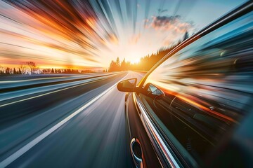 Obraz premium Car on the road with motion blur background