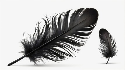 Obraz premium Black feather isolated on white or transparent PNG 