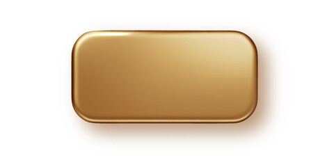 Golden rectangle button blank vector template PNG. Golden glossy elegant design with place for inscriptions isolated. Realistic 3D design