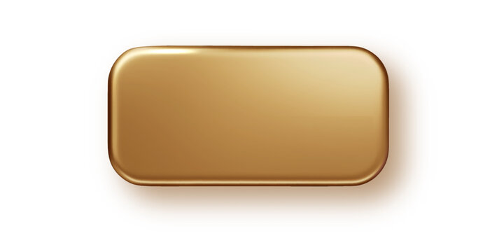 Golden rectangle button blank vector template PNG. Golden glossy elegant design with place for inscriptions isolated. Realistic 3D design