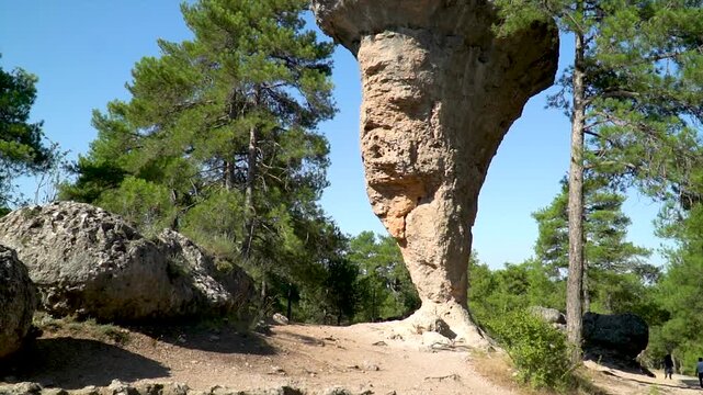 Slow motion, picturesque rock called El Tormo, in Ciudad encantada, Cuenca (Spain).