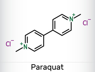 Paraquat, methyl viologen  molecule. It is herbicide, pesticide. Skeletal chemical formula