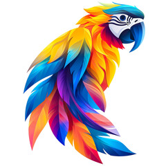 Obraz premium 2D illustration of a abstract parrot logo in tropical rainbow colors in flat colors isolated on a white transparent background